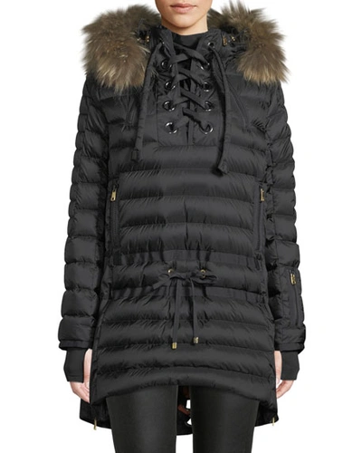 Bogner Debby Down Puffer Coat W/ Removable Fur Trim & Laces In Black
