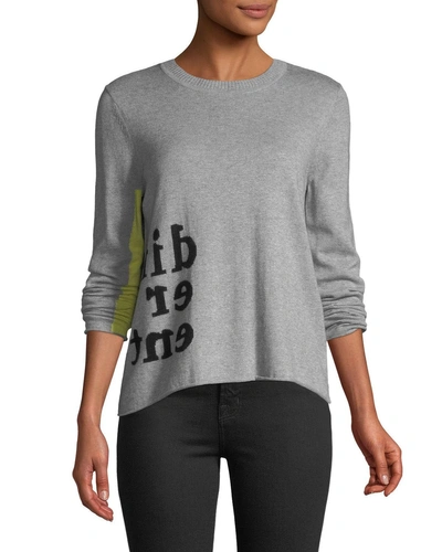 Lisa Todd Different Intarsia Cotton Sweater With Color Pop Sleeve, Plus Size In Silver Mist