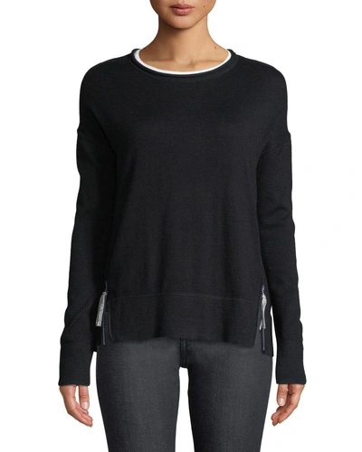 Lisa Todd Zipline Sweater W/ Side Zipper Detail In Black