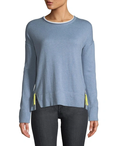 Lisa Todd Zipline Sweater W/ Side Zipper Detail In Chambray