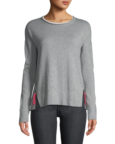 Lisa Todd Zipline Sweater W/ Side Zipper Detail In Silver Mist