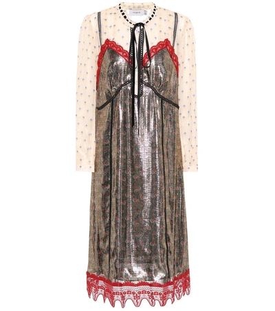 Coach Daisy-print Layered Metallic Slip Dress