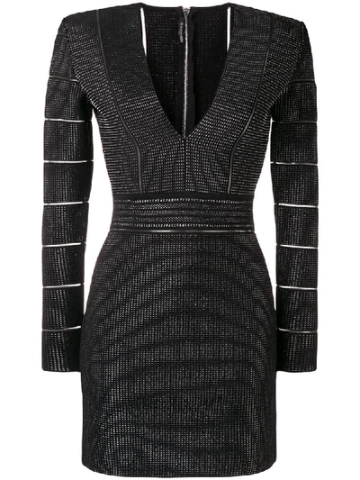 Balmain Deep V-neck Knitted Mini Dress In Black