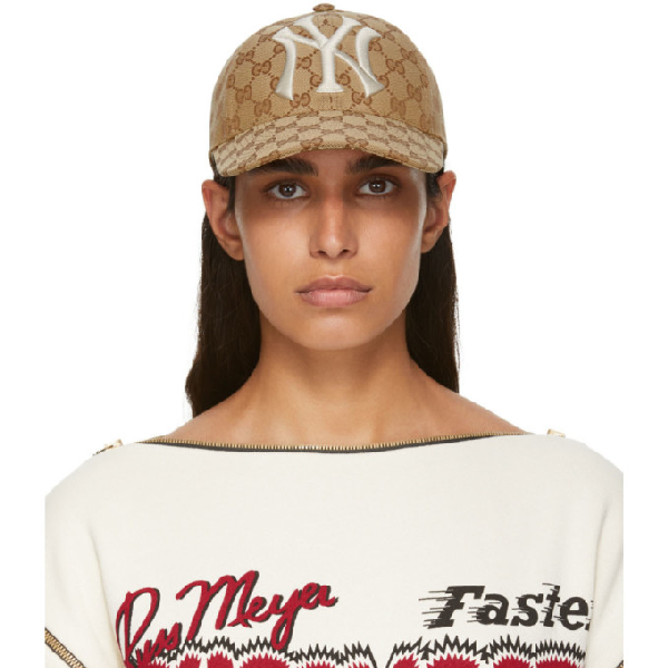 Gucci Tan Ny Yankees Edition Gg Supreme Patch Cap In Brown | ModeSens