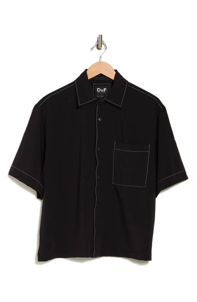 Denim And Flower Relaxed Fit Contrast Stitch Short Sleeve Button-up Shirt In Black