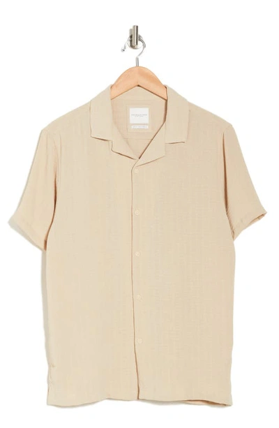 Denim And Flower Textured Short Sleeve Button-up Shirt In Sand