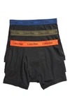 Calvin Klein 3-pack Boxer Briefs In Black W/ Green/ Blue/ Orange