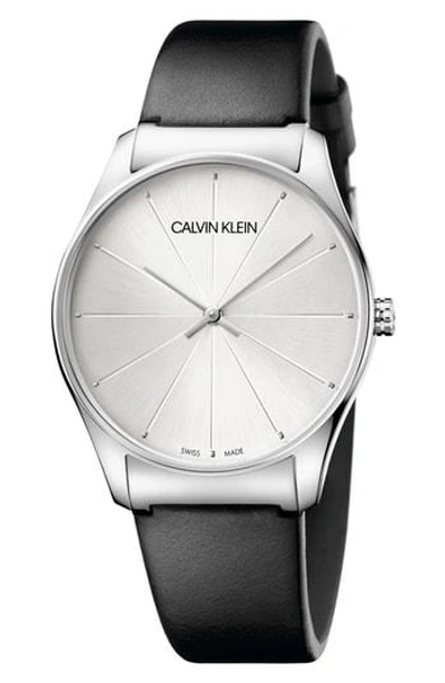 Calvin Klein Classic Leather Strap Watch, 38mm In Black/ Silver