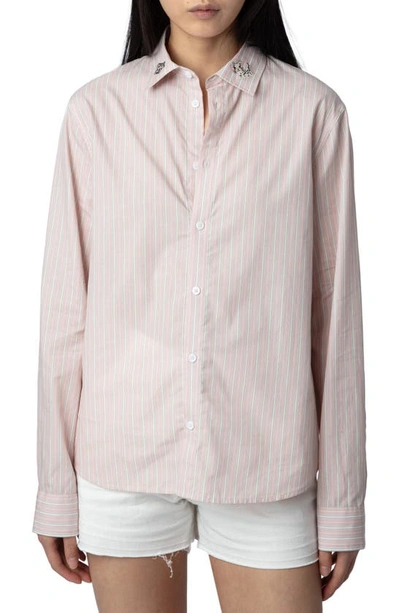 Zadig & Voltaire Sydna Raye Cool Cat Stripe Cotton Button-up Shirt In Primerose