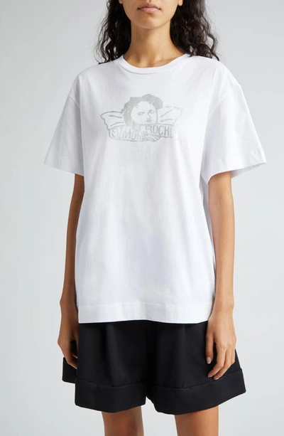 Simone Rocha Graphic Project Metallic Angel Baby Graphic T-shirt In White/ Silver