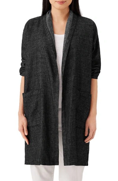 Eileen Fisher Tweedy Hemp Cotton High Collar Coat In Black