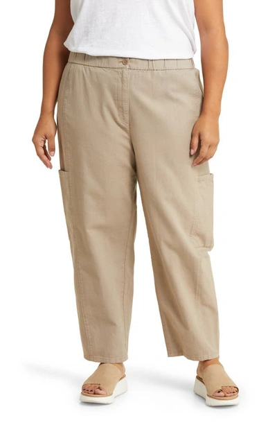 Eileen Fisher Stretch Organic Cotton & Hemp Ankle Lantern Cargo Trousers In Briar