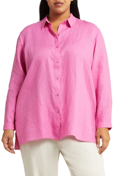 Eileen Fisher Classic Easy Organic Linen Button-up Shirt In Tulip