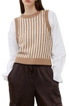 French Connection Moma Stripe Sweater Vest In Camel