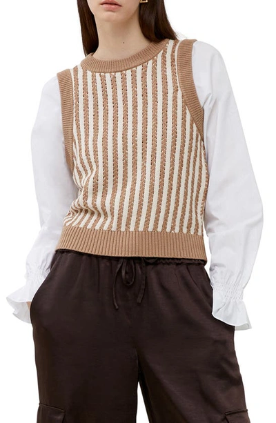 French Connection Moma Stripe Jumper Waistcoat In Camel