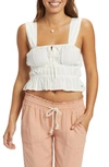 Roxy Sunset Mist Shirred Sleeveless Top In Egret