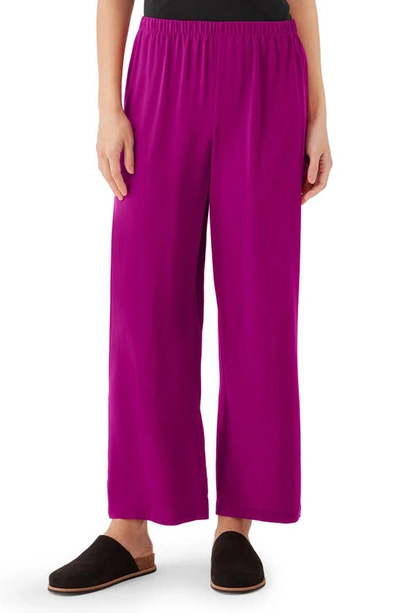 Eileen Fisher Straight Leg Silk Ankle Pants In Raspberry