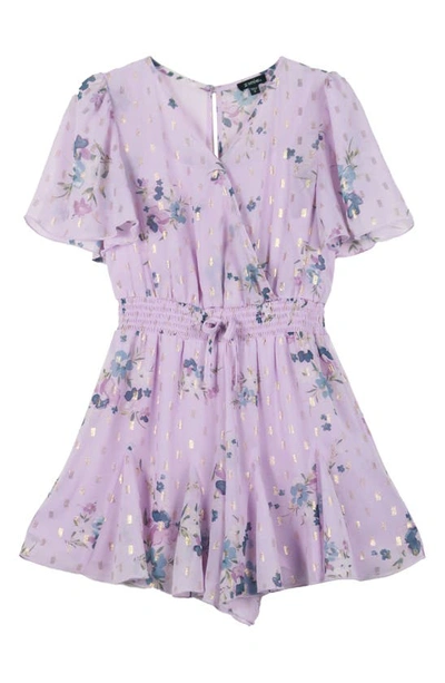 Zunie Kids' Dot & Floral Smocked Waist Dress In Lilac