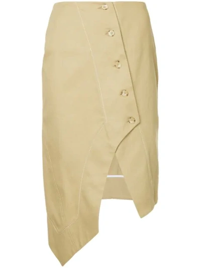 Bassike Asymmetric Button Skirt - Brown