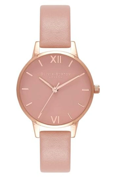 Olivia Burton Midi Dial Leather Strap Watch, 30mm In Dusty Pink/ Rose Gold