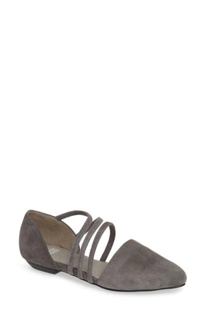 Eileen Fisher Dear Strappy Flat In Graphite Leather