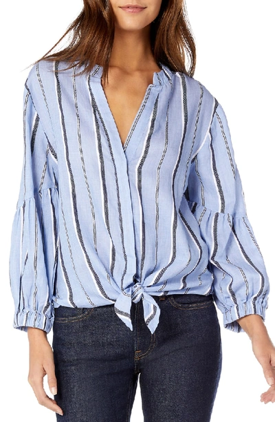 Michael Stars Stripe Shirting Tie Front Cotton Blouse In Stream