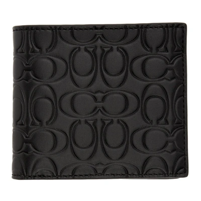 Coach 1941 Black Embossed Signature Double Bilfold Wallet In Midnight
