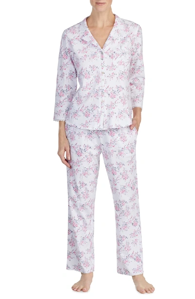 Eileen West Long Floral Pj Set In White Ground With Multi Floral