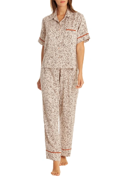 Midnight Bakery Dolce Animal Print Satin Short Sleeve Pj Set In Dolce Taupe Animal Print