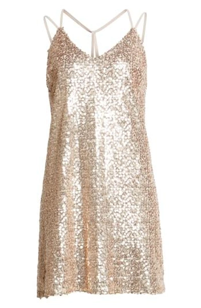 Love, Fire Strappy Sequin Slipdress In Gold