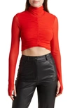 Afrm Dionne Dot Print Turtleneck Mesh Crop Top In Fiery Red