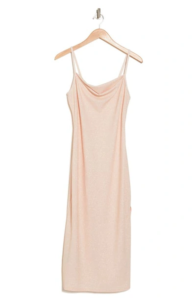 Bebe Shimmer Cowl Neck Slipdress In Blush