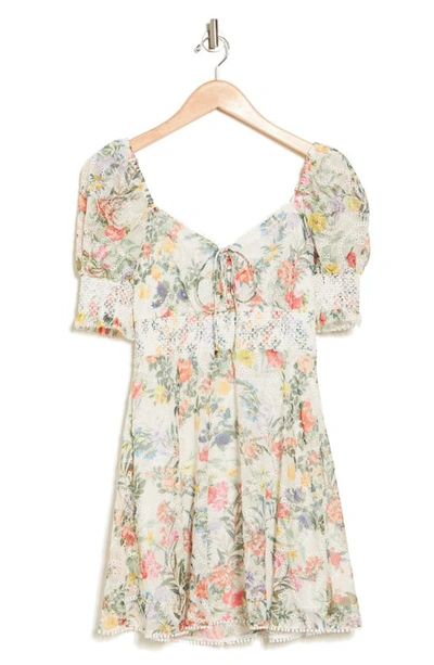 Alice And Olivia Crawford Floral Puff Sleeve Fit & Flare Dress In Fleur Off  White/ Multi | ModeSens