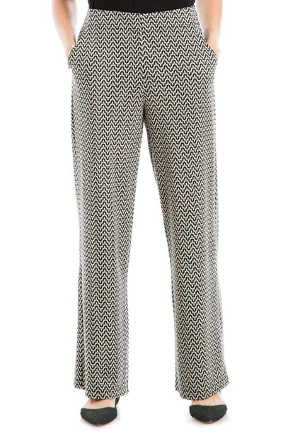 Max Studio Double Knit Wide Leg Pants In Black/ Cream Chains