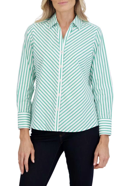 Foxcroft Mary Stripe Stretch Button-up Shirt In Kelly Green