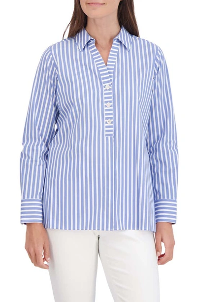 Foxcroft Pamela Stripe Blouse In Periwinkle