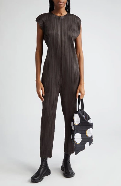 Issey Miyake Monthly Colors January Pleated Jumpsuit In Charcoal Gray