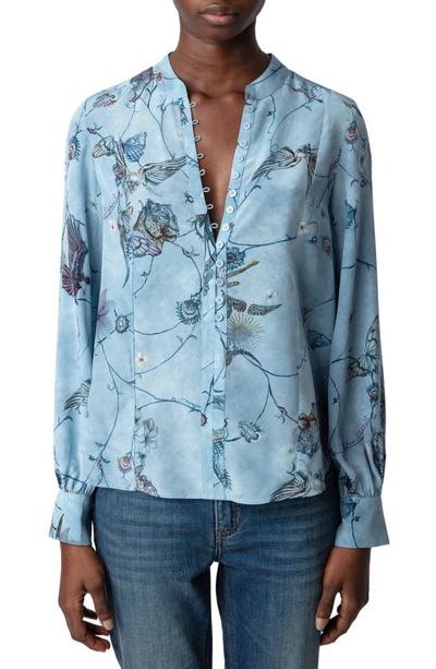 Zadig & Voltaire Twina Long Sleeve Silk Button-up Shirt In Glacier