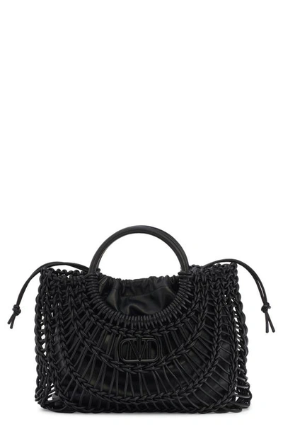 Valentino Garavani Macramé Lambskin Leather Tote In Nero