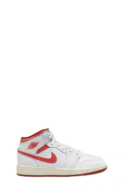 Jordan Kids' Air  1 Mid Sneaker In White/ Lobster/ Red/ Sail