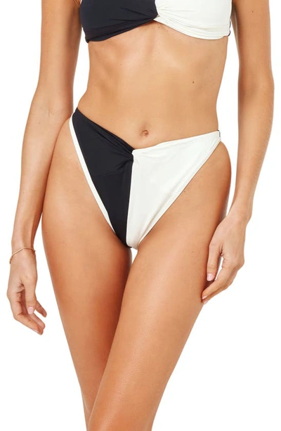 L*space Jada Bitsy Twist Front Bikini Bottoms In Black/ Cream