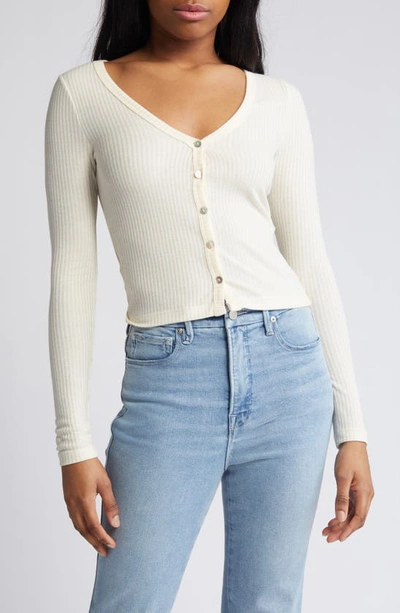 Noisy May Odette Rib Cardigan Sweater In Pearled Ivory