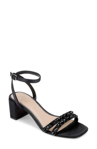 Jewel Badgley Mischka Honor Ankle Strap Sandal In Black Satin