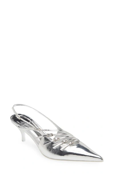 Jeffrey Campbell Lash Pointed Toe Kitten Heel Sandal In Silver