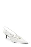 Jeffrey Campbell Lash Pointed Toe Kitten Heel Sandal In White Patent