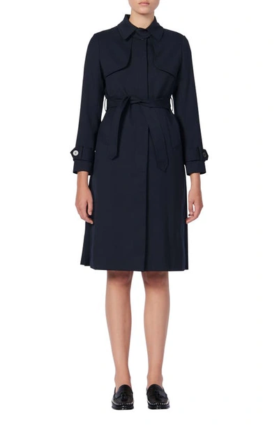 Sandro Belted Wool Blend Trench Coat In Navy