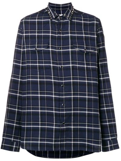 Valentino Checked Cotton And Wool-blend Shirt In Blue