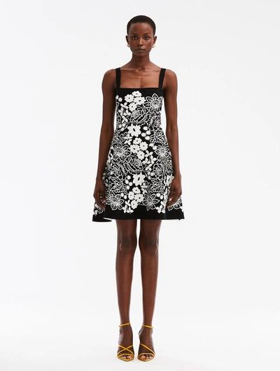 Oscar De La Renta Mixed Botanical Jacquard Minidress In Black