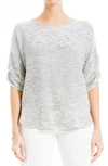 Max Studio Ruched Sleeve Top In White/ Black