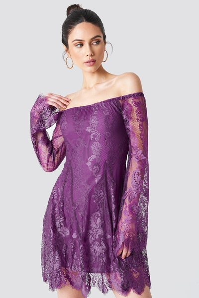 Na-kd Off Shoulder Lace Mini Dress Purple In Deep Plum